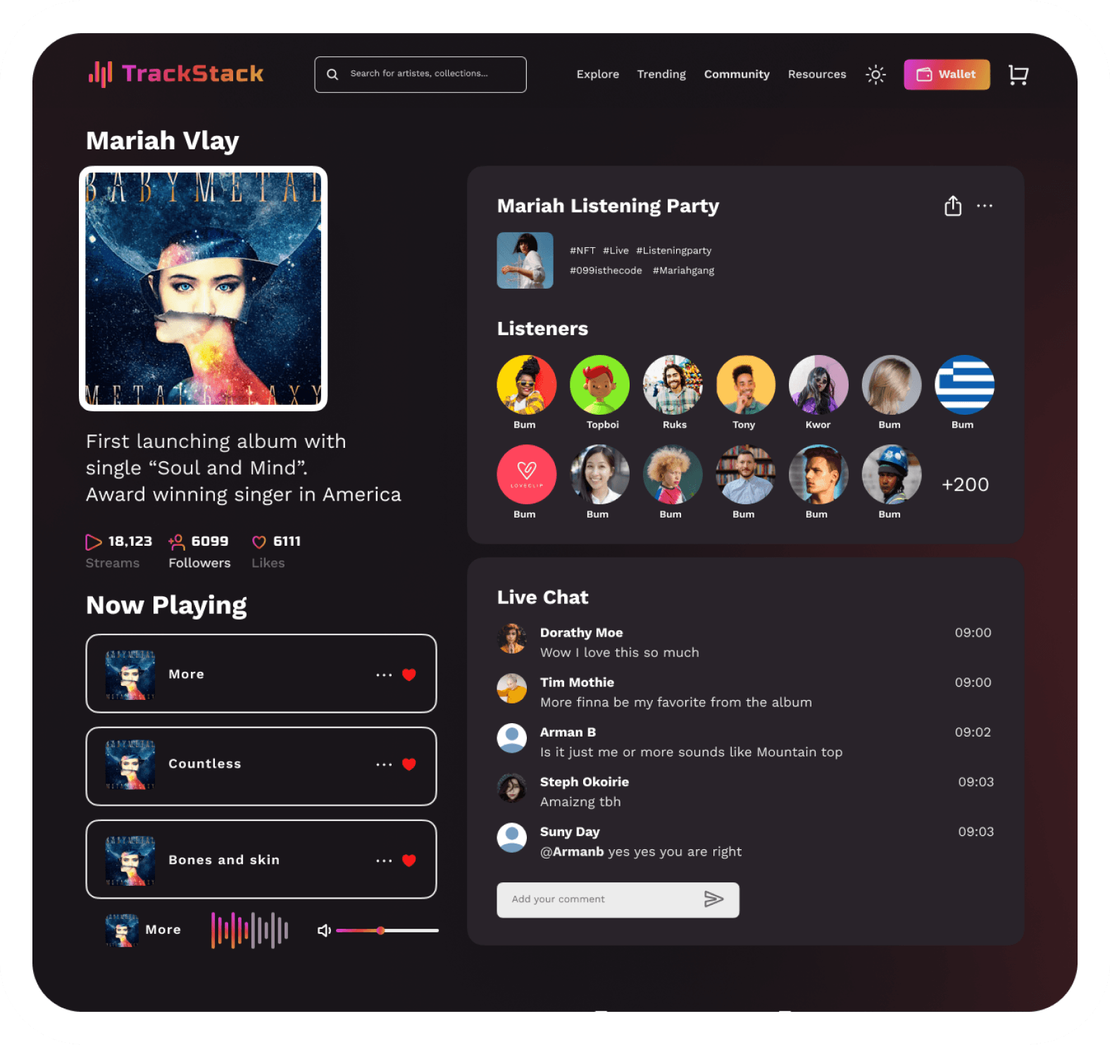 Host a virtual group listening party by streaming your favorite tracks with your friends.