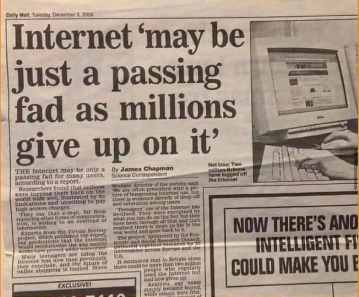 Daily Mail’s Headline “Internet ‘May Be Just A Passing Fad…’”, December 2000