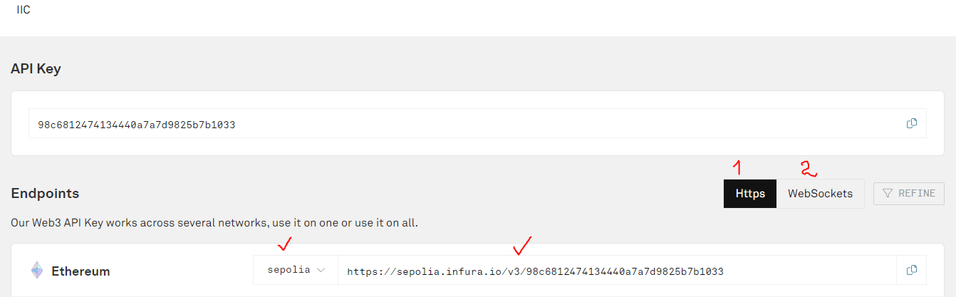 Меняем с Mainnet на Sepolia, копируем ссылку с Https и WebSockets, эти две ссылки понадобятся нам дальше, так как мы продолжаем настройку нашей ноды.