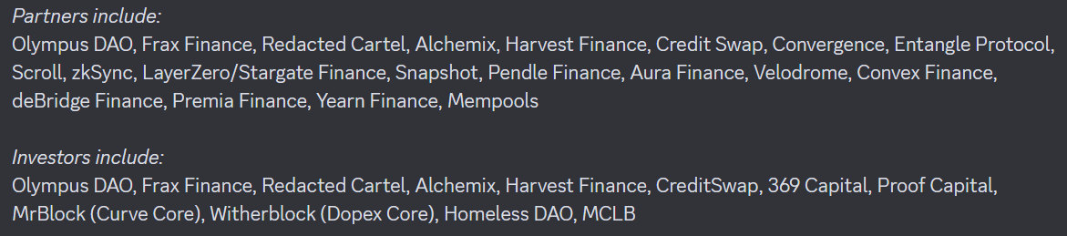 Updated list of partners and investors