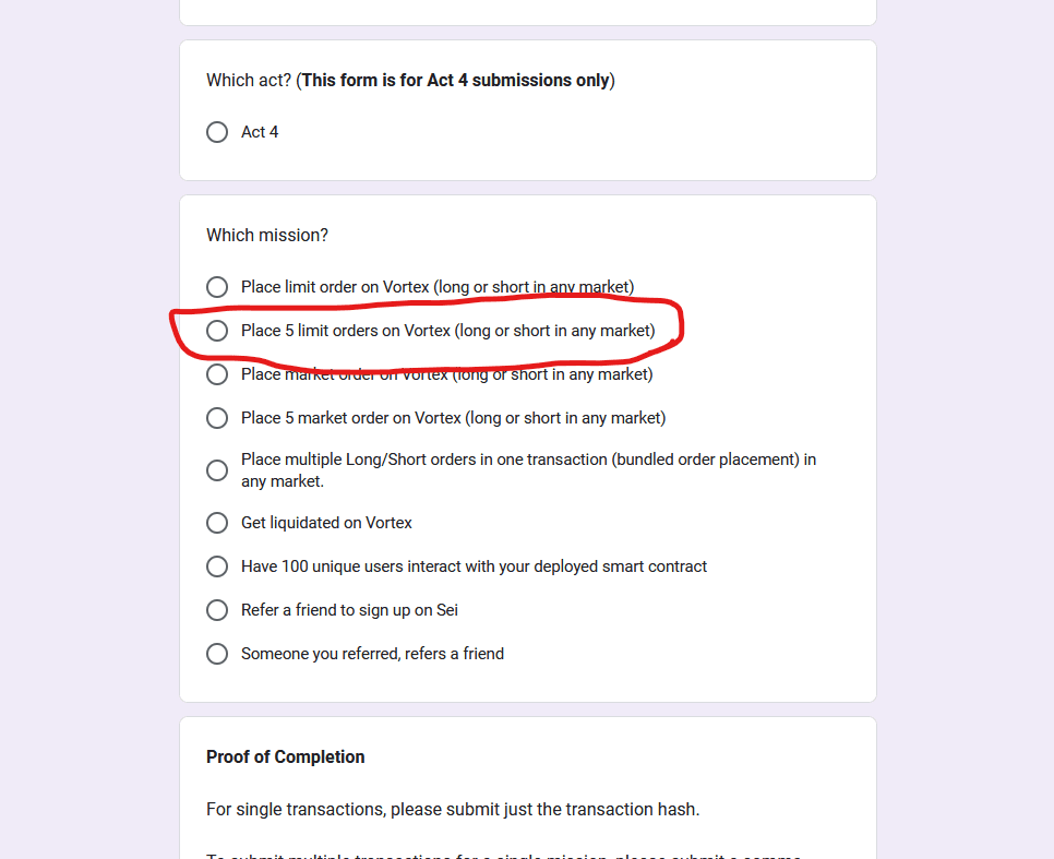 Place 5 limit orders on Vortex (long or short in any market)