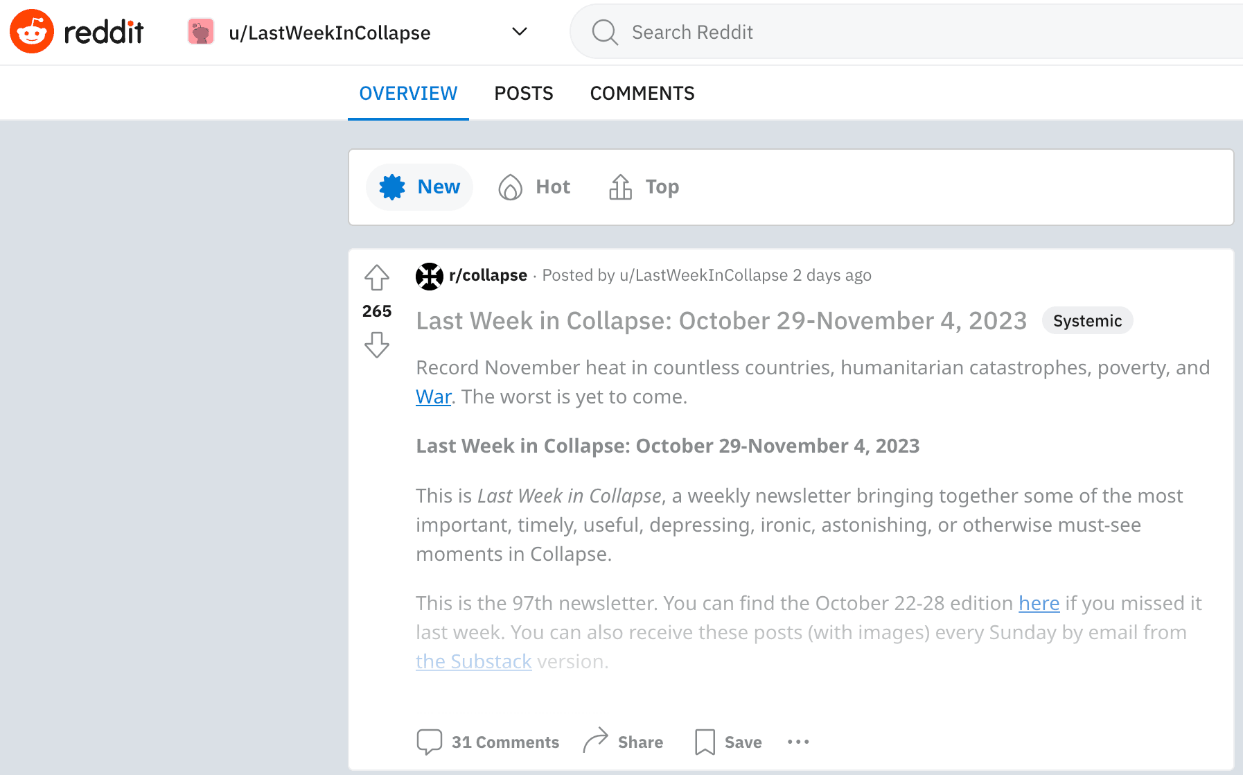 https://www.reddit.com/user/LastWeekInCollapse/