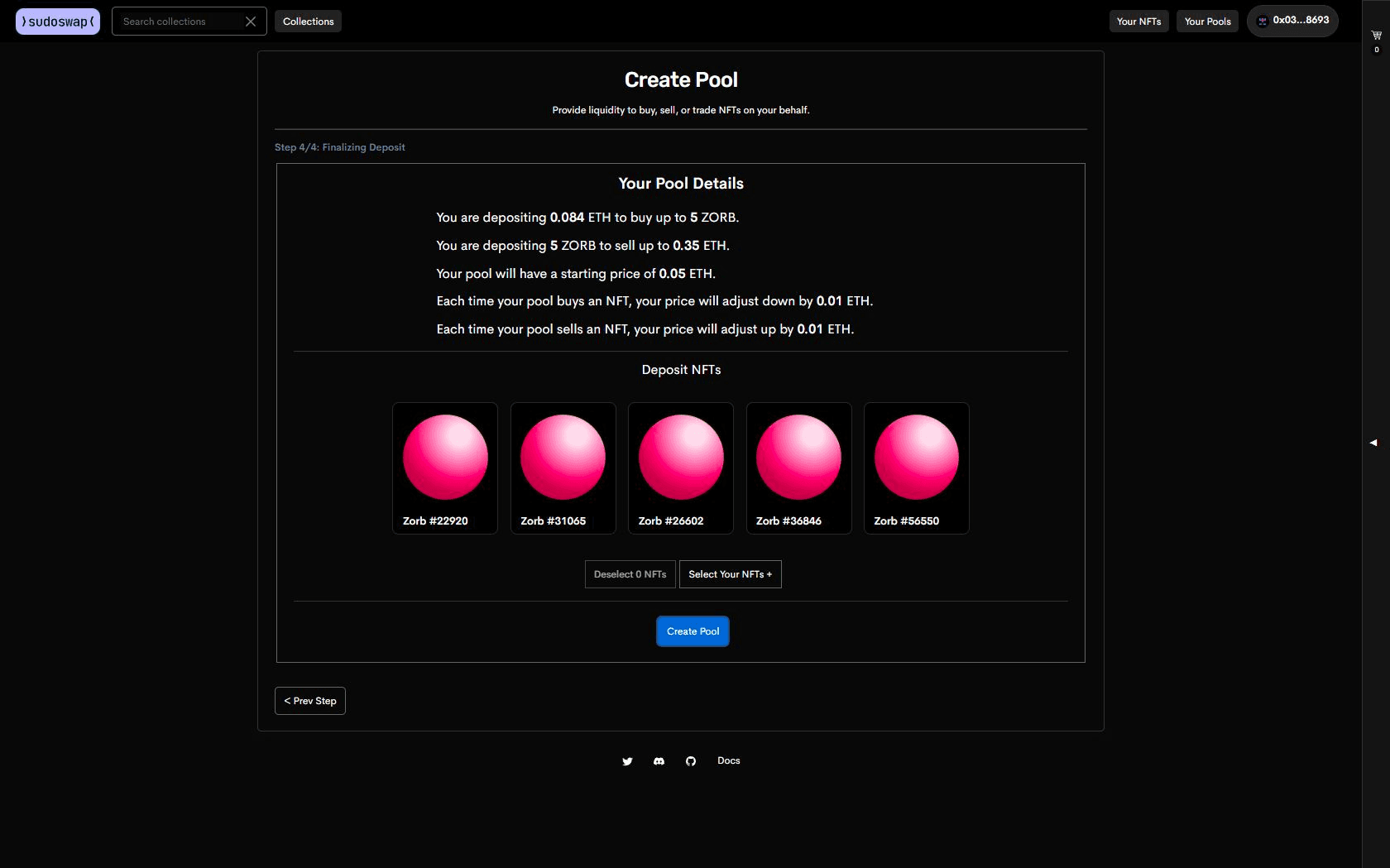 4. 트랜잭션 사인 (처음 등록하는 NFT로 풀을 생성하는 경우 Approve => Create pool 두번 서명)