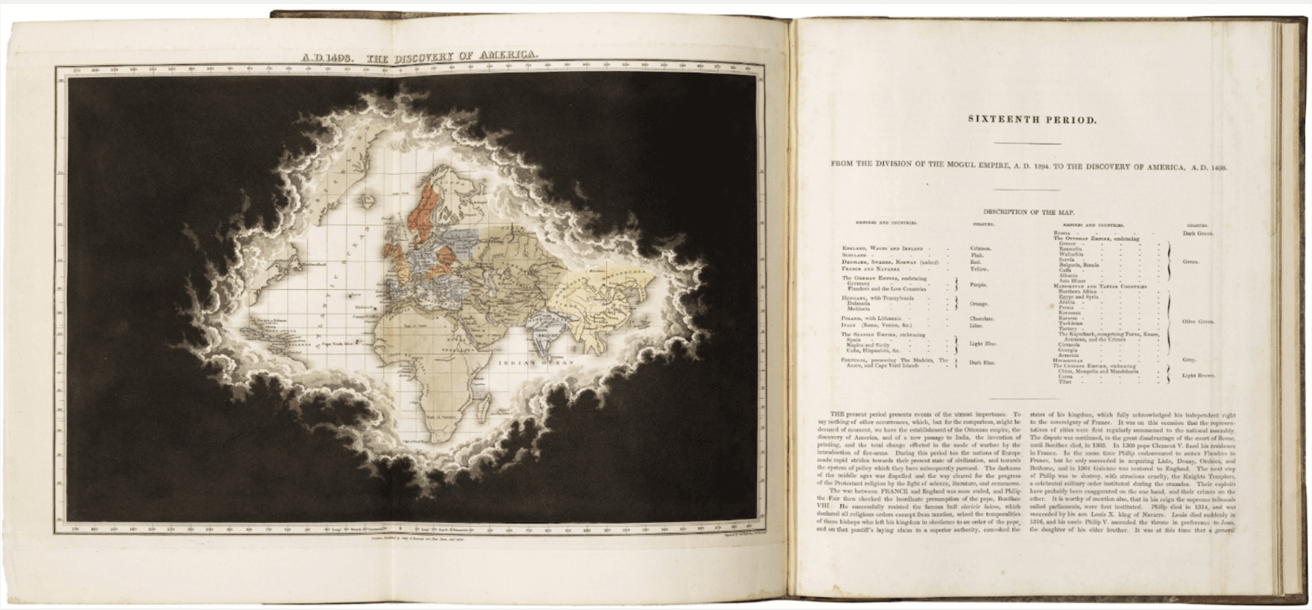 From Edward Quin's 1830 book An Historical Atlas; In A Series Of Maps Of The World As Known At Different Periods; Constructed Upon An Uniform Scale, And Coloured According To The Political Changes Of Each Period: Accompanied By A Narrative Of The Leading Events Exhibited In The Maps: Forming Together A General View Of Universal History, From The Creation To A.D. 1828.