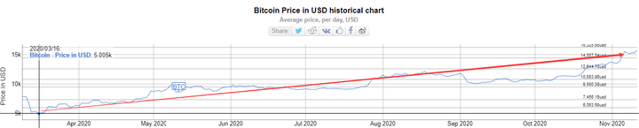 Bitcoin’s Performance from March 16, 2020, to November 11, 2020