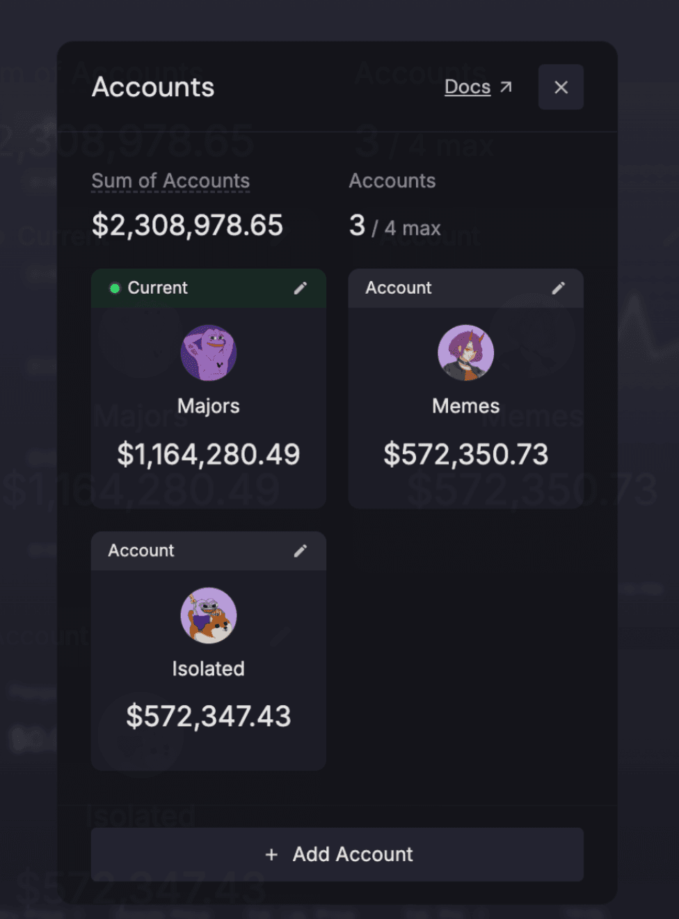 Multiple Trading Accounts. One Wallet Address.