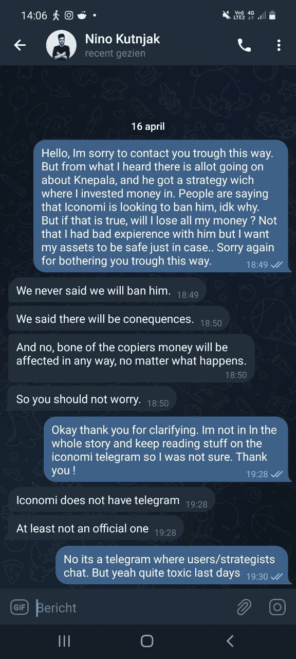 April 16th conversation between CKP member and ICONOMI employee