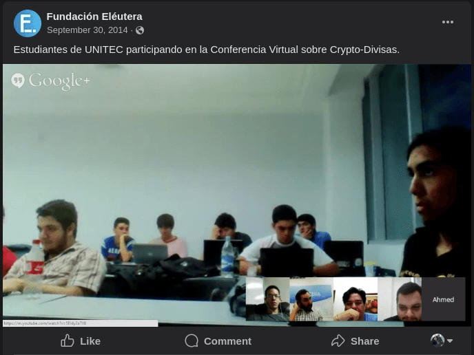 La Fundación Eléutera organizaba meetups donde se analizaban temáticas cripto desde puntos de vistas políticos.