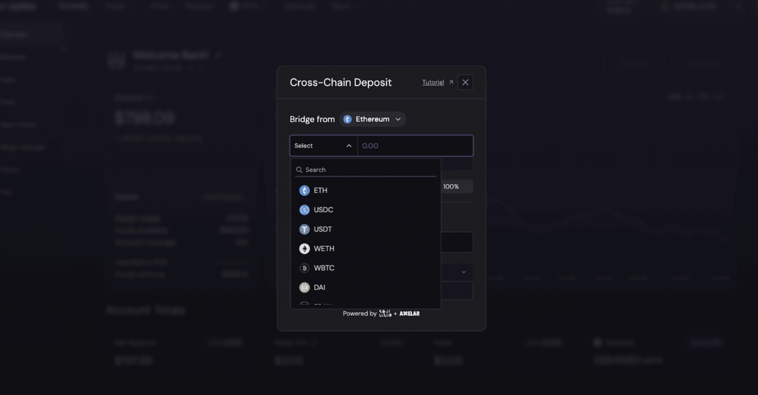 Cross-Chain Deposit Modal on Vertex