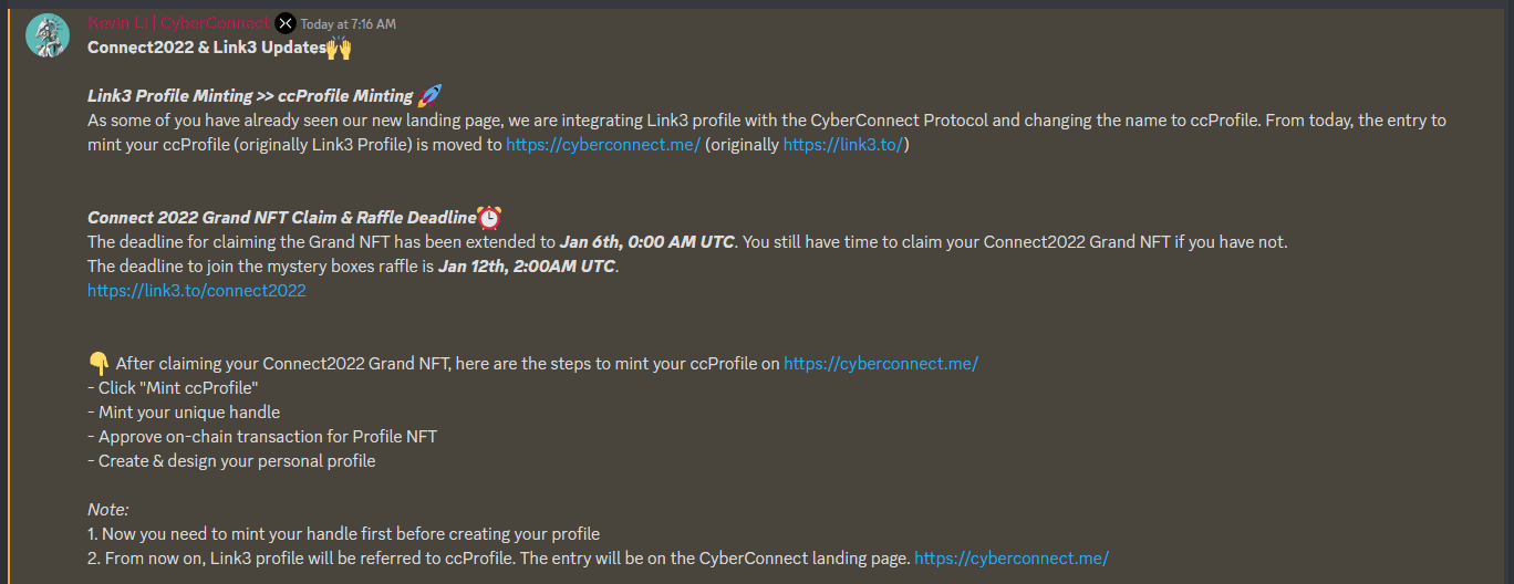 To read the original and full text of this announcement, you can refer to the CyberConnect's Discord project