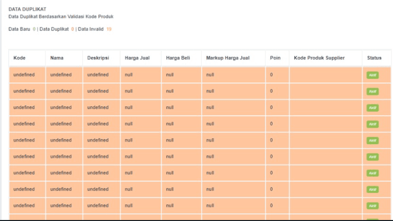 Tampilan ketika INVALID / format file bukan .csv