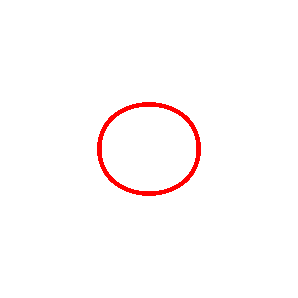 Example of issues with math and numbers in ChatGPT, expressed via shape generation. This is an output from the prompt 'write a p5.js script to draw a large heart in the center of the screen'. Not quite... but it is centered!
