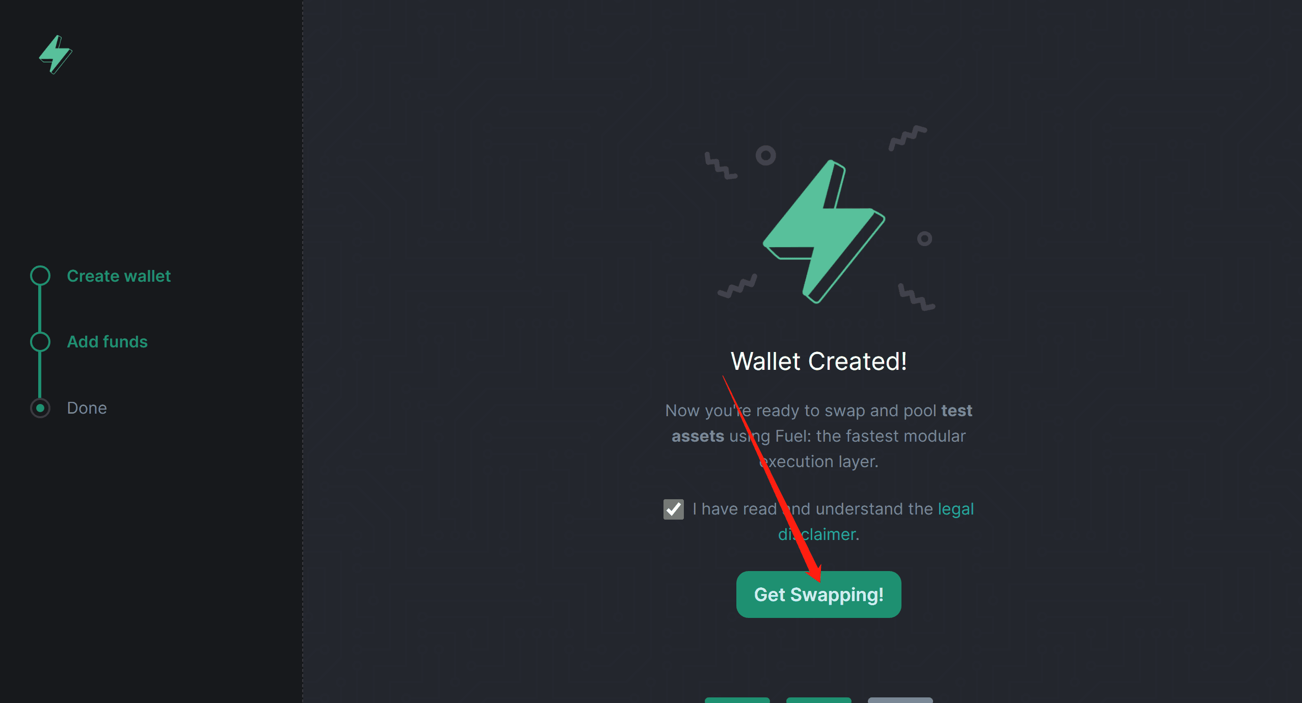 完成钱包初始化，点击Get Swapping 准备交互