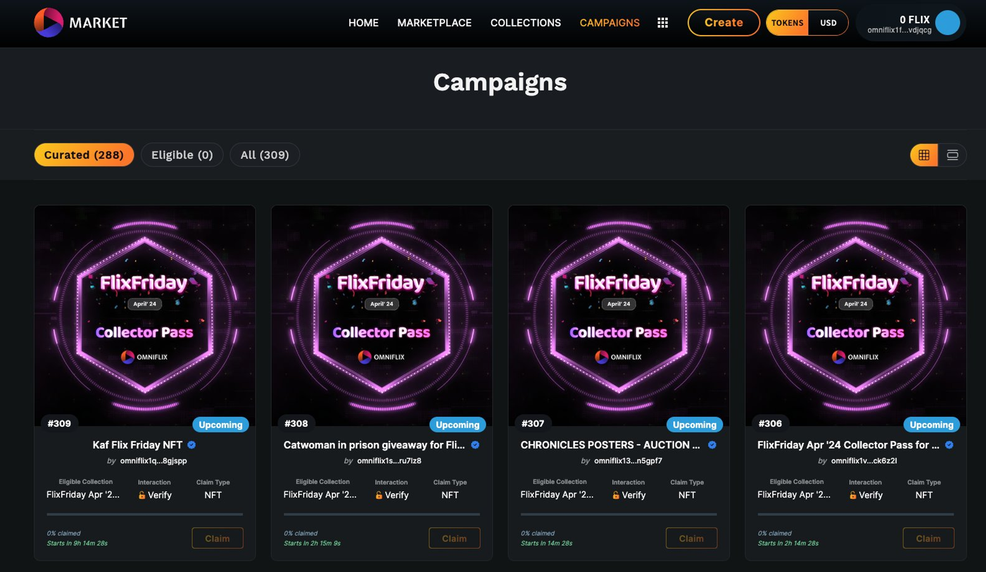 FlixFriday Collectooor Passes Campaigns on OmniFlix.Market