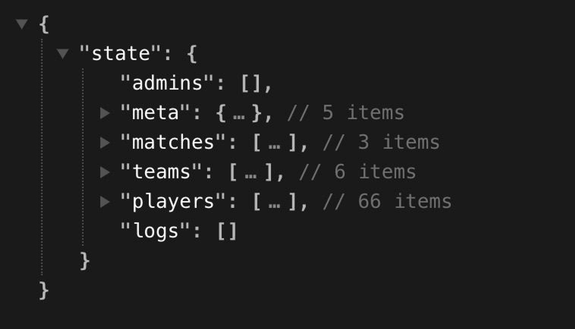 Tournament state represented as a JSON object 