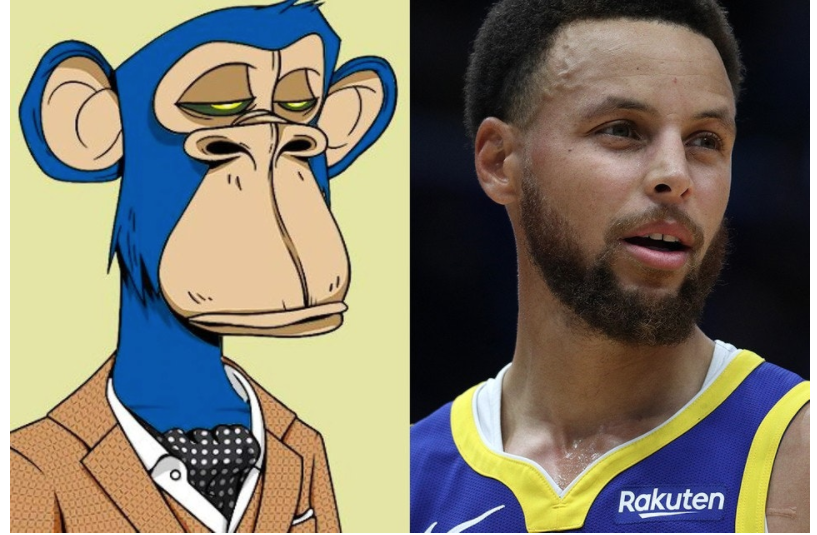 左图：无聊猿。右图：斯蒂芬-库里，NBA传奇人物。来源：Hypebeast