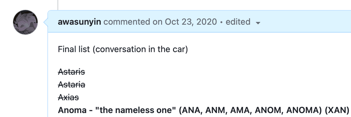 Github issue discussing names, circa 2020.