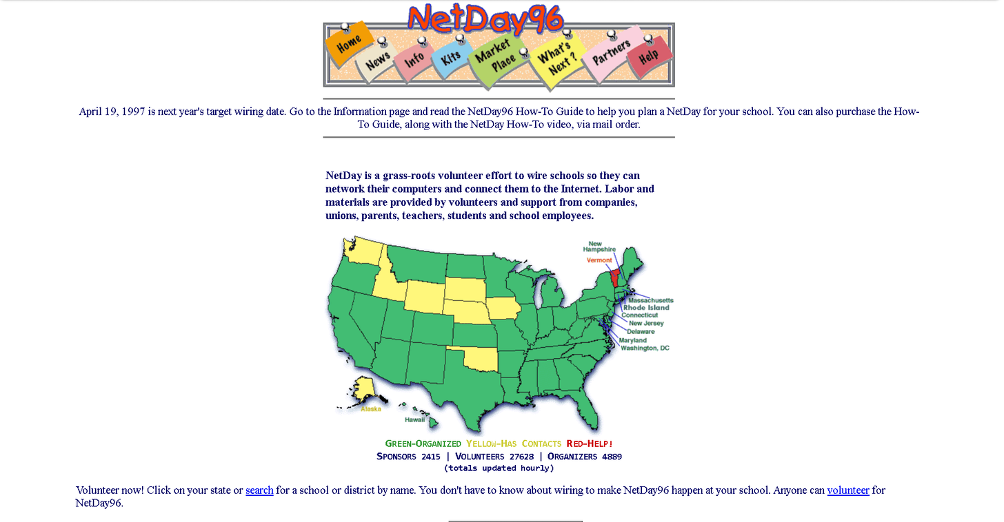 Exemplo de um website em 1996