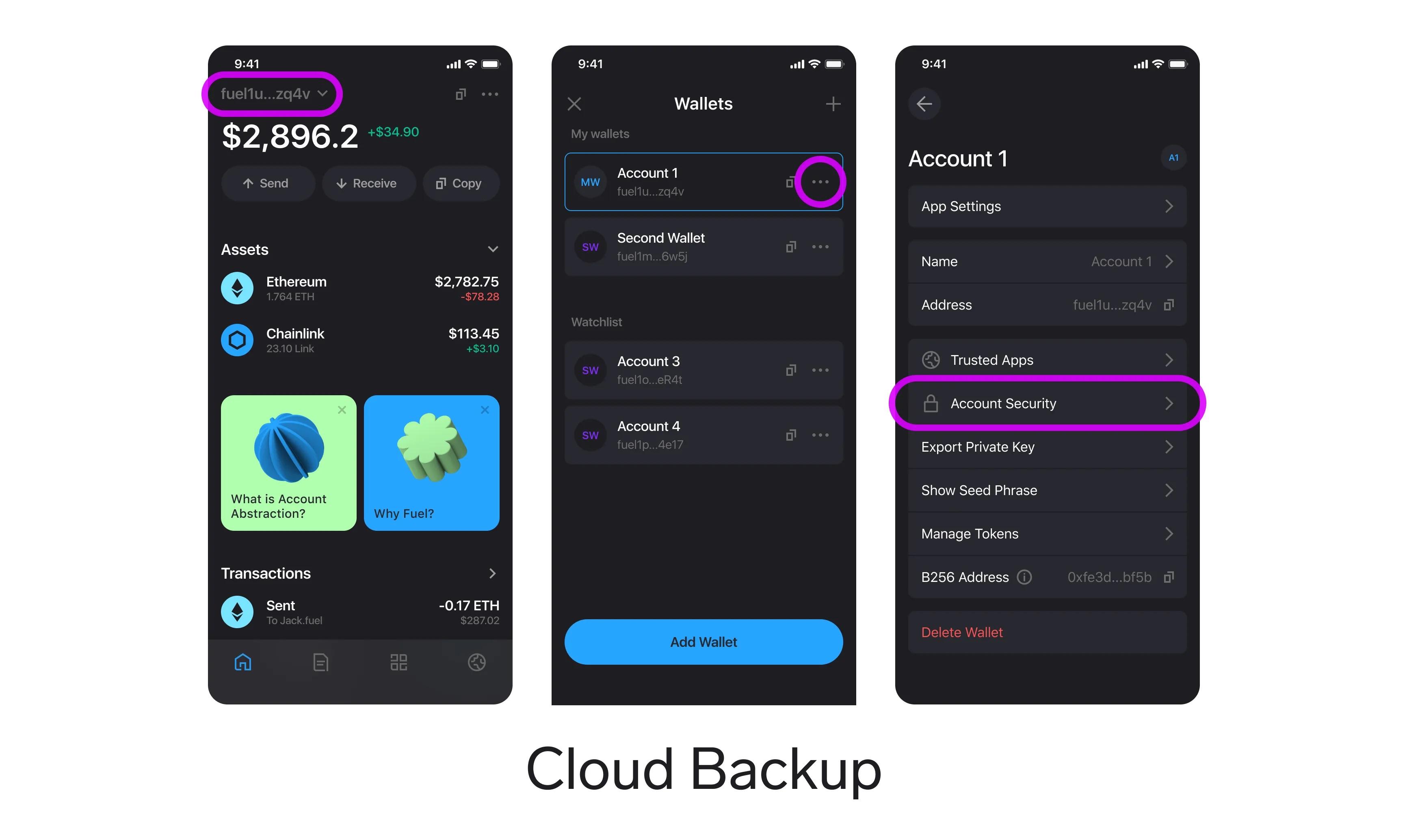 Turn on the Cloud Backup, steps 1-3