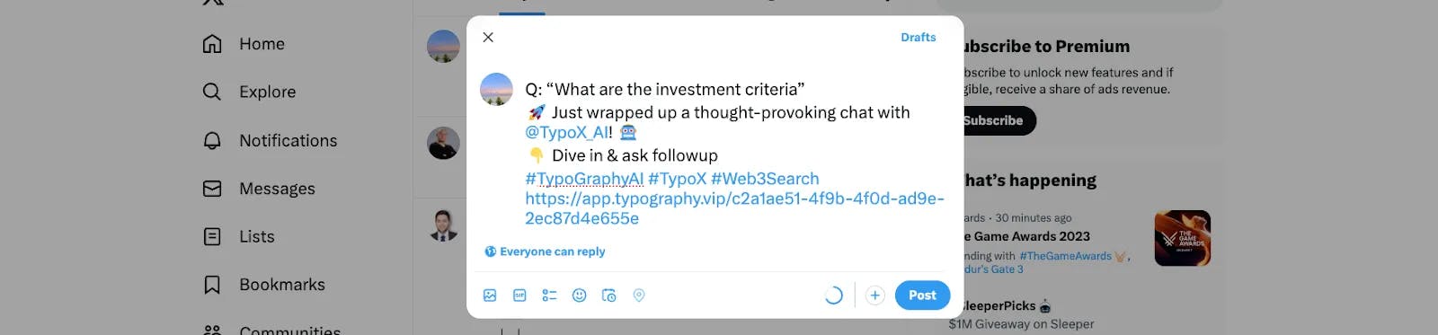 Let your X(Twitter) followers continue building on your conversations with TypoGraphy AI!