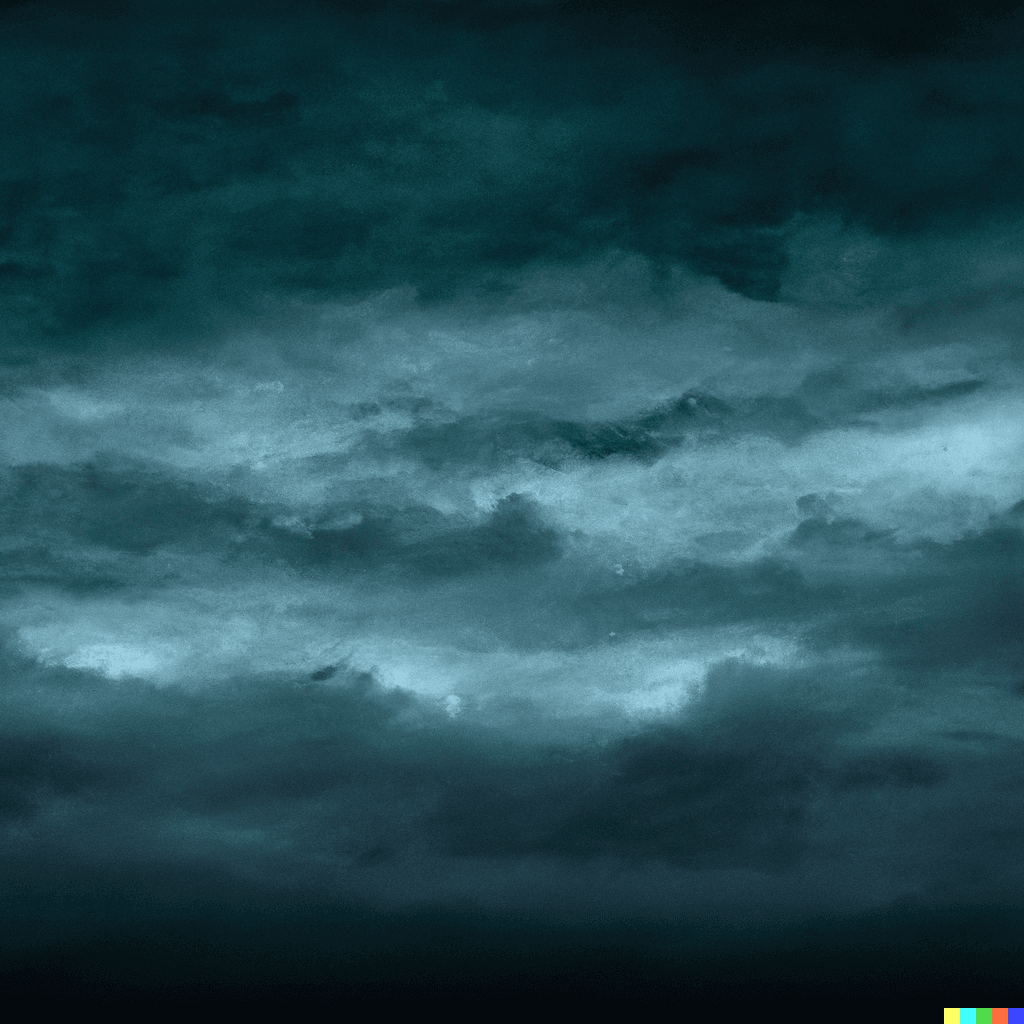 This image was created by Dall-E AI, using the following prompt, which was refined by Chat GPT: Create a dramatic abstract painting that encapsulates the moment when an ominous and powerful storm is giving way to clear blue skies. The storm clouds should be rendered with a heightened sense of threat and movement, embodying the storm's turbulence with dark, foreboding hues. The boundary between the storm and the calm should be distinct, marked by a vivid contrast in colors.