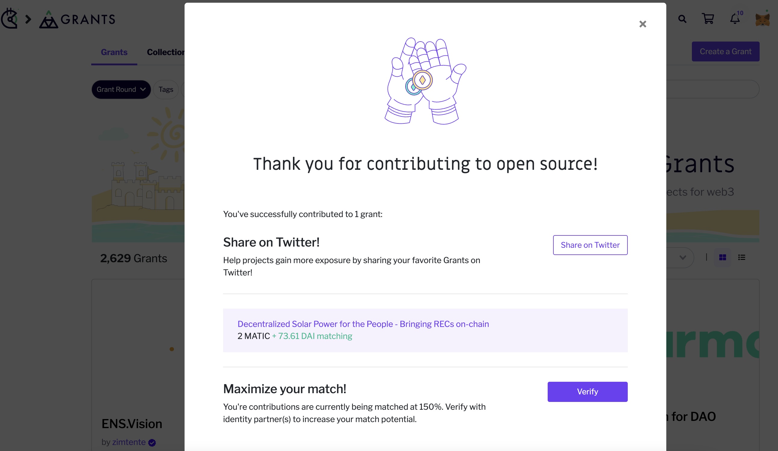 Your contribution went through! Now verify you're not manipulating the system by contributing from multiple accounts.