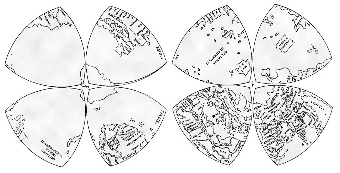 A map found in Da Vinci's library, of uncertain authorship, probably meant to be displayed as a globe.