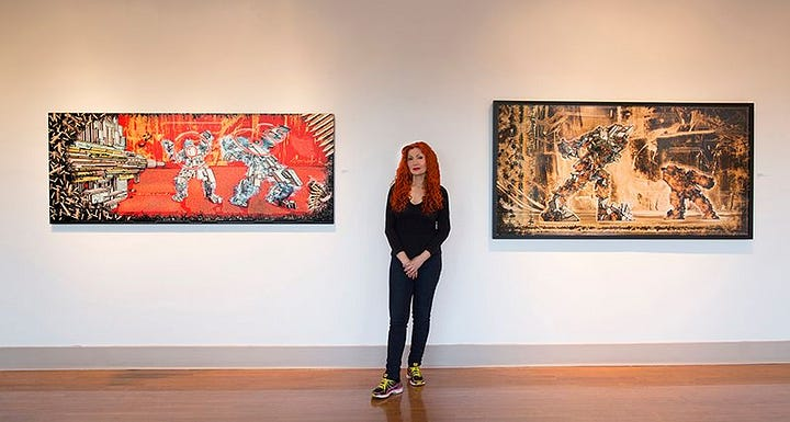 Marjan Moghaddam with her large Format Prints on Exhibit Mainline Art Center 2015