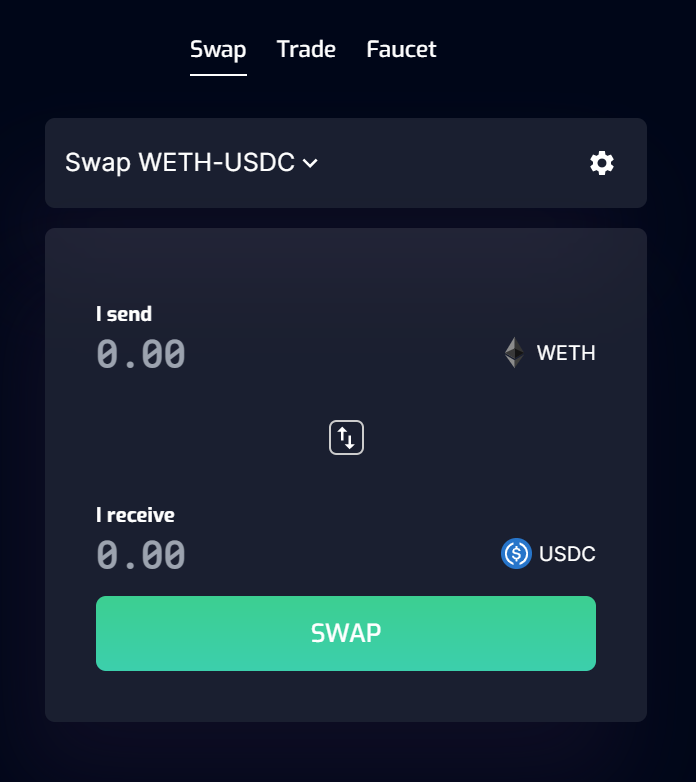 Switch to the "Swap" tab. Choose the tokens you want to swap and their quantity. Press "Swap" and confirm in the wallet.