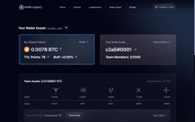 The dashboard will display the staked assets.