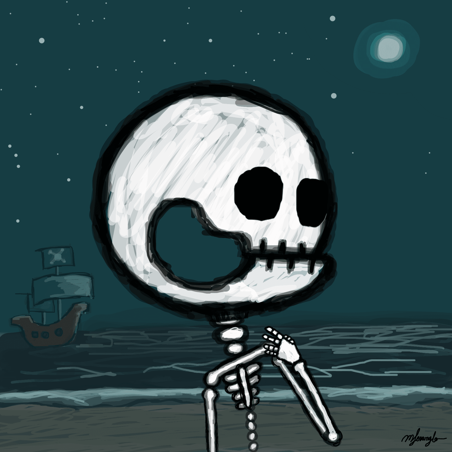  Skeleton on Skeleton beach background Mferangelo mfer example