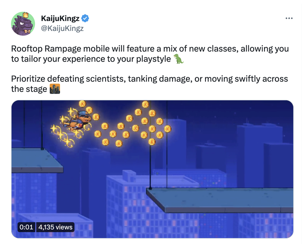 Twitter Announcement Around Rooftop Rampage Mobile Game Mechanics