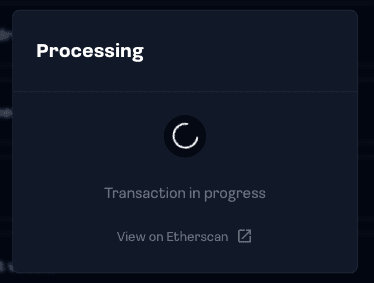 Clicking on the "View on Etherscan" link opens an Etherscan transaction link