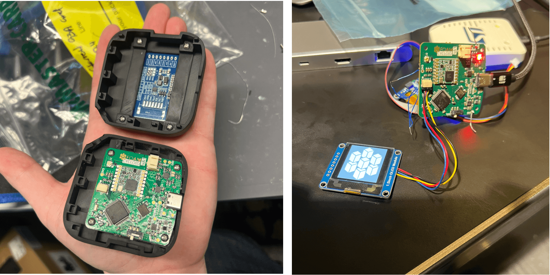 Interior of Cycloid with pcb and screen testing 