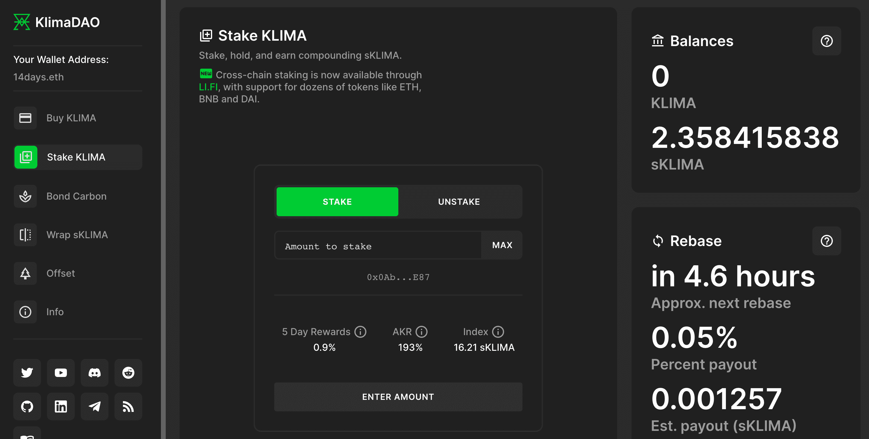 My staked KLIMA balance has grown by >40% in 3 months