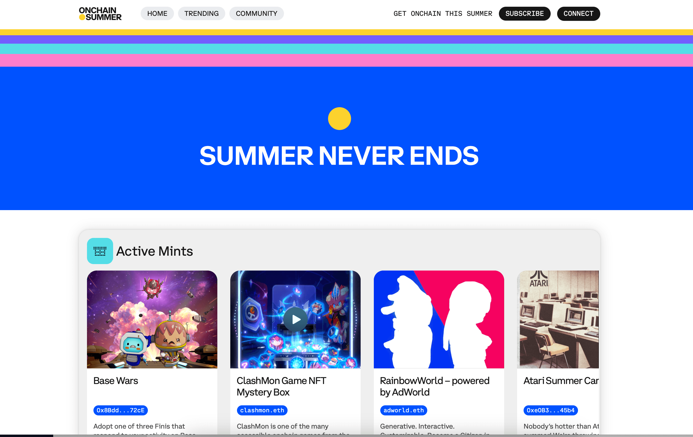 A screenshot from the Onchain Summer website