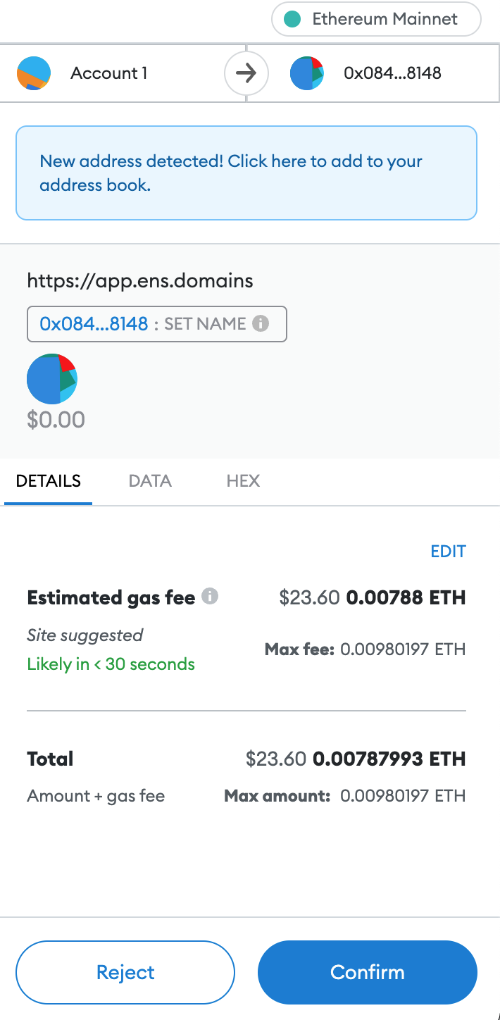 Confirm the transaction on MetaMask