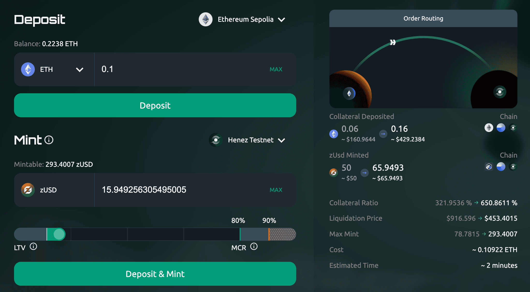 Displayed when you deposit 0.1 ETH after already having 0.06 ETH.