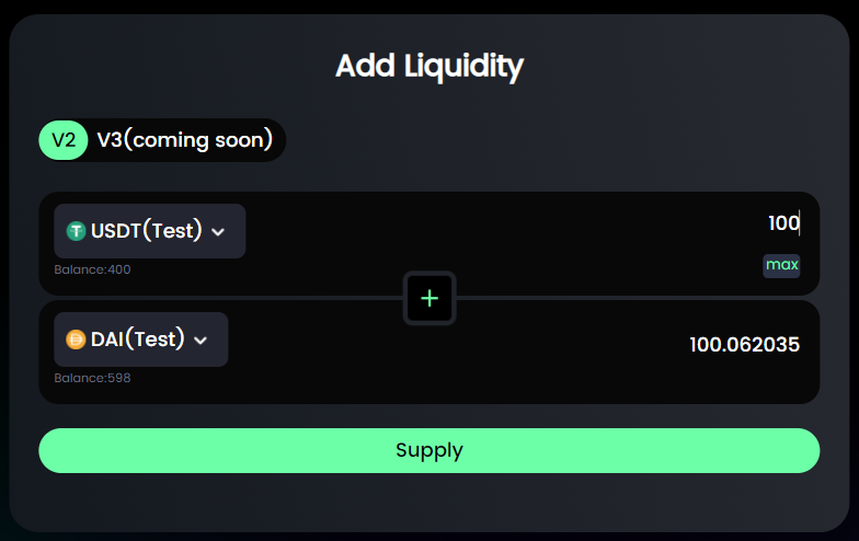 Switch to "Pool". Select tokens and press "Supply".