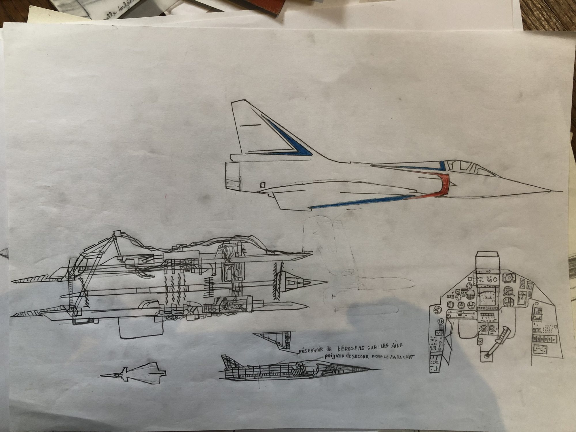 Drawing of a Rafale and its engine.