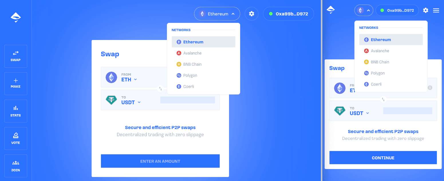 Side-by-side comparison of desktop vs. mobile design. (Desktop is left, mobile is right)