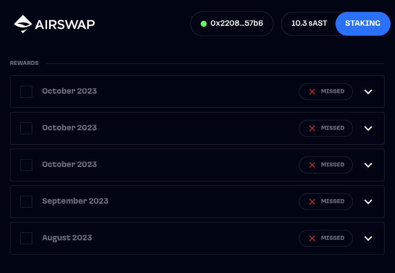 AirSwap Voting Rewards app - proposals view