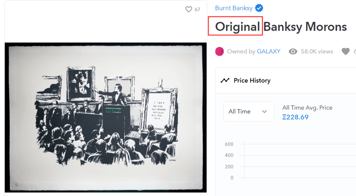 The auction title "Original Banksy Morons"