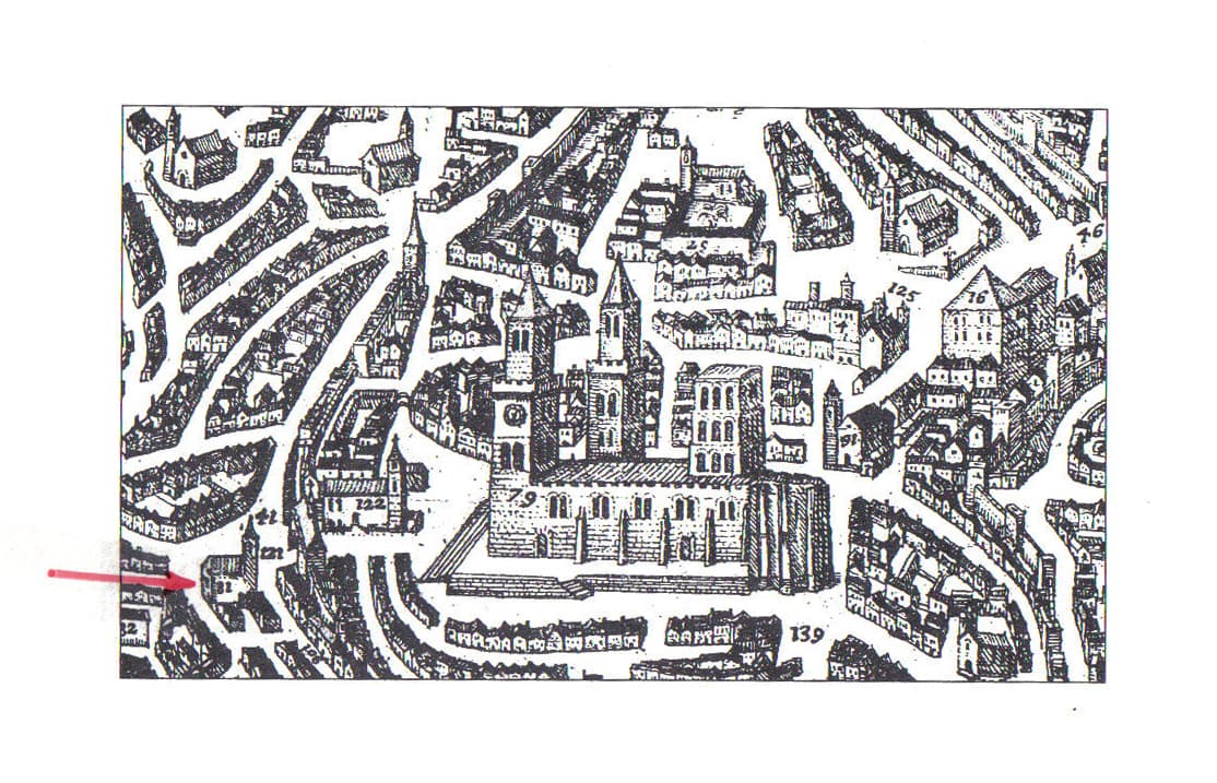 View of the former Church of Our Lady of Mercy, Georg Braun and Frans Hogenberg, Civitates orbis terrarum (Cologne, 1598), vol. 5