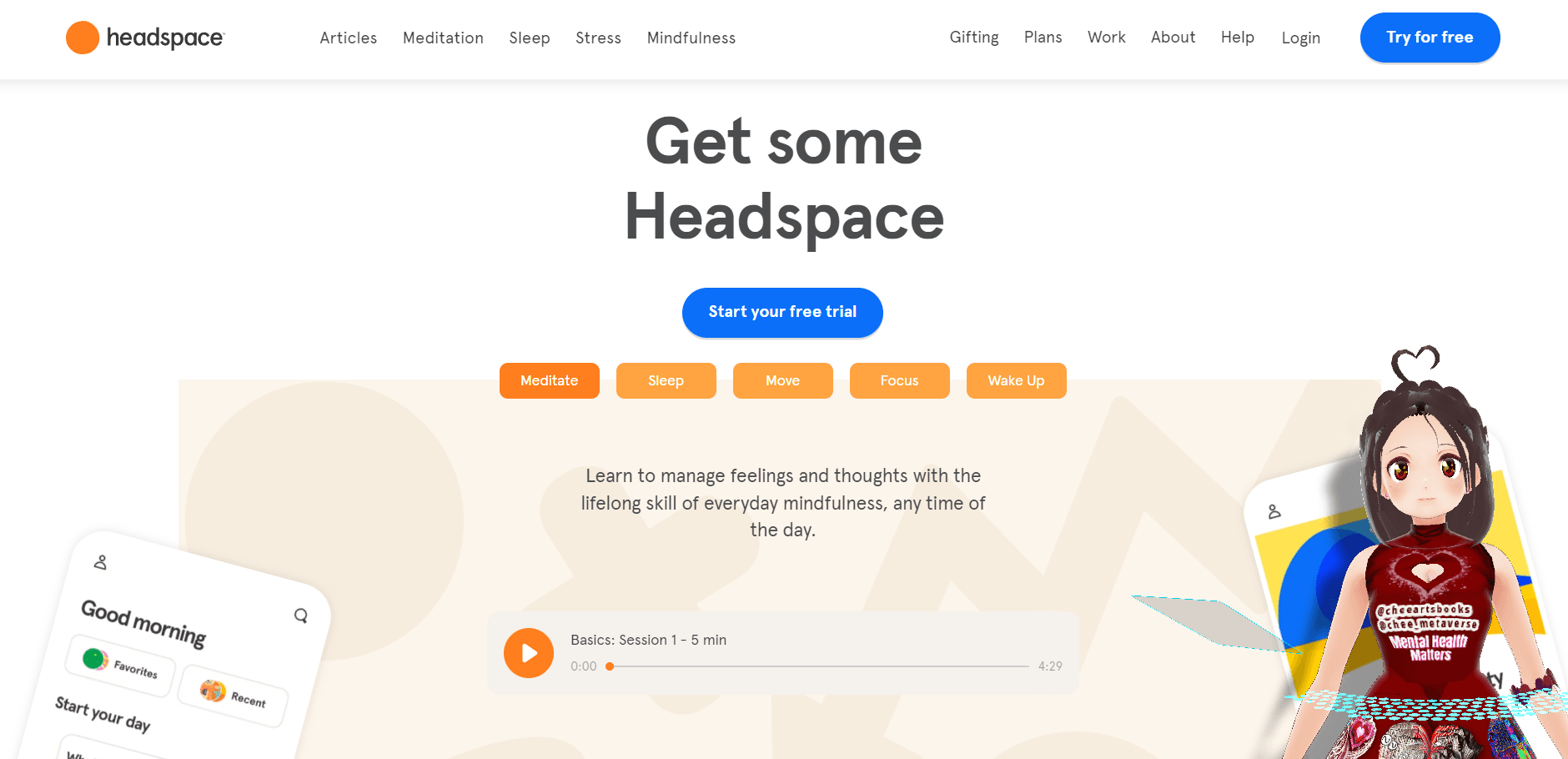 One of the most famous meditation applications, Headspace. It was also a place where I started to understand some of the techniques of meditating when I first started out last time, before I got into yoga and stopped this. Really straight-forward for first-timers.