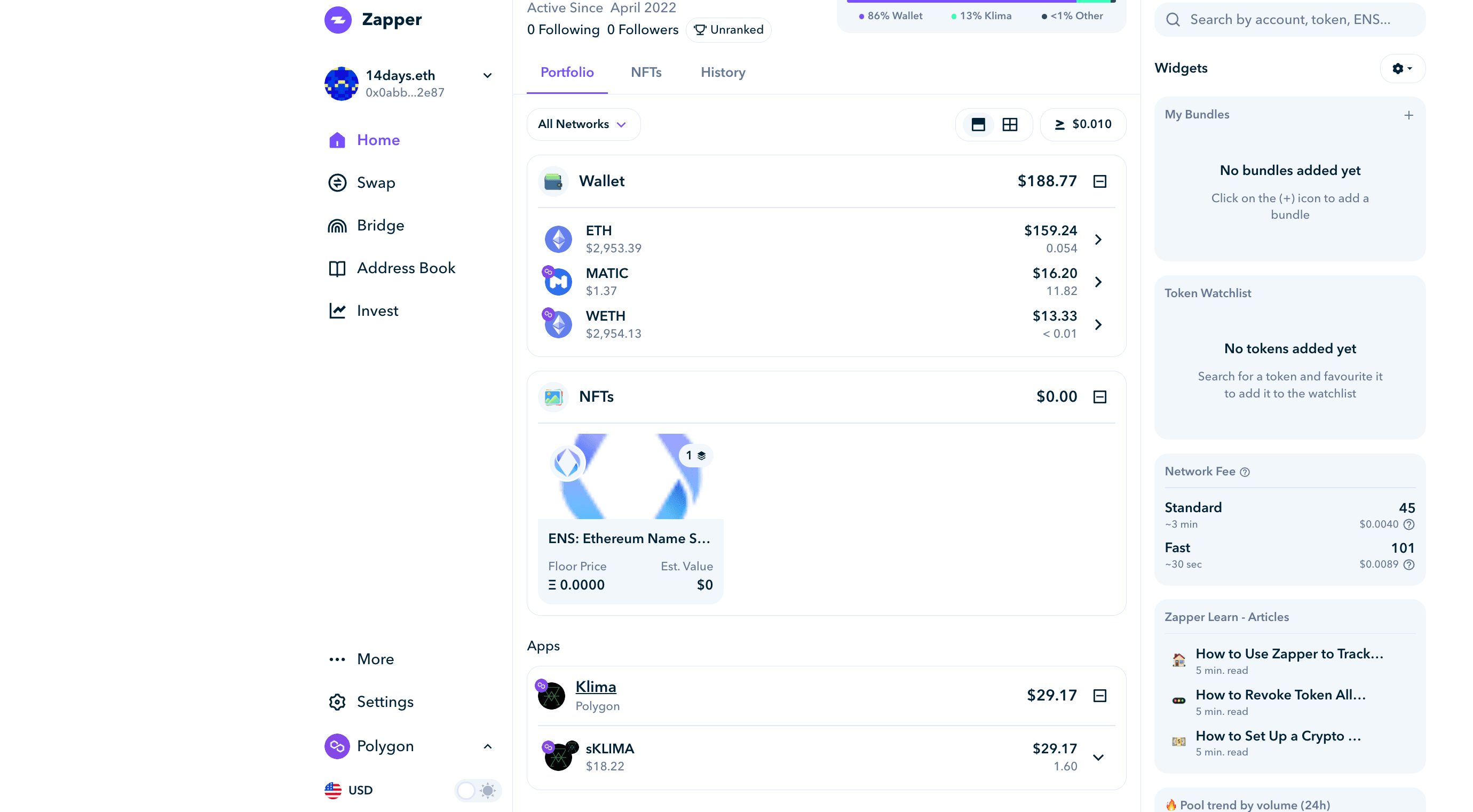 Your sKLIMA automatically appears in your portfolio