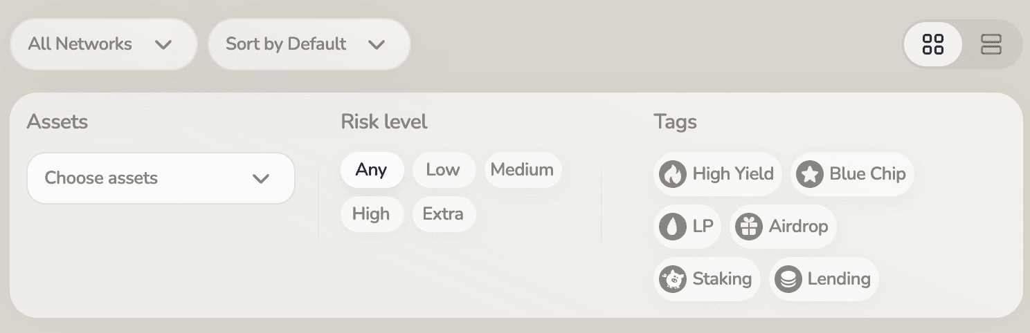 Rivo's strategy selection interface and filters