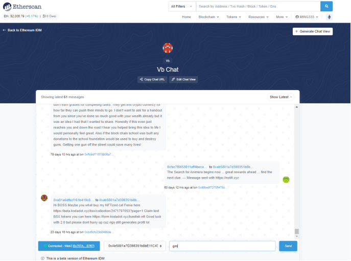 Figure 3 Blockscan Chat-Totally decentralized on-chain messaging communication ( Gas required)