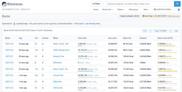 Etherscan的Blocks页面