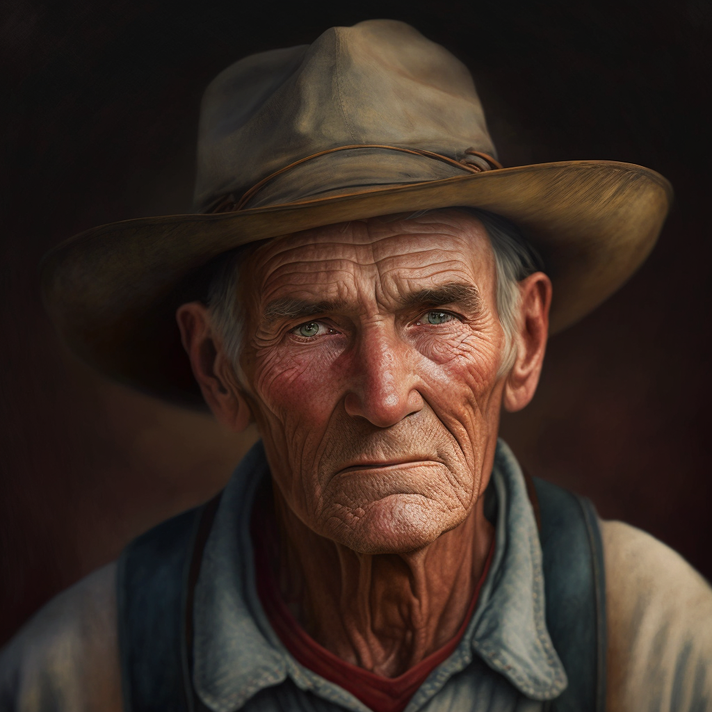 "photo realistic portrait of a farmer", midjourney version 4.0